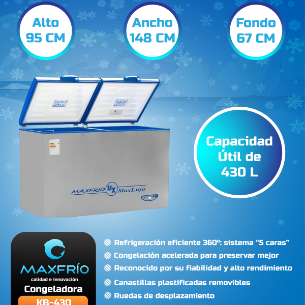 Congeladora Maxfrio KB-430 color azul, todo acero