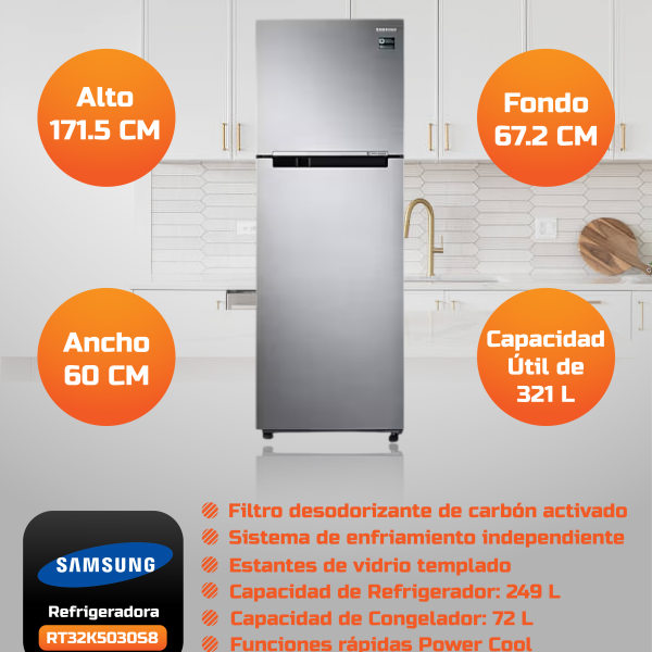 REFRIGERADORA SAMSUNG RT32K5030S8 321LT TOP FREEZER RT32K5030S8 INOX