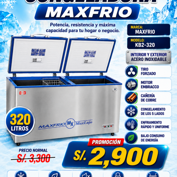 Congeladora Maxfrio KB2-320 color azul, todo acero