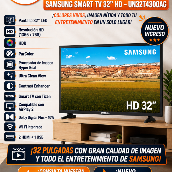 TELEVISOR SAMSUNG 32″ UN32T4300AG ,SMART TV ,HD, LED