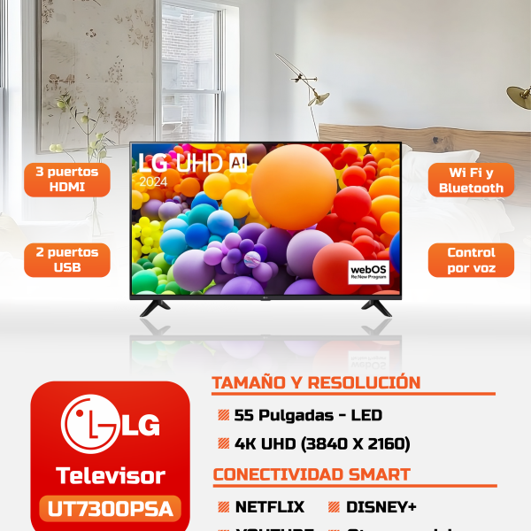 TELEVISOR LG SMART TV 55UT7300 UHD 4K 50 PULGADAS HDR10 / HLG WIHI BLUETOOTH