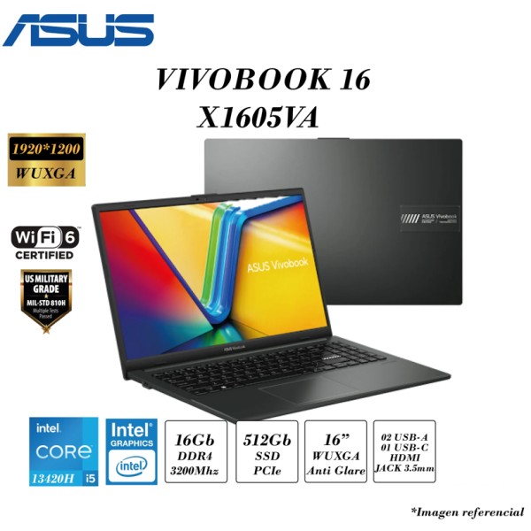 LAPTOP ASUS VIVOBOOK 16 X1605VA-MB1350, INTEL CORE I5-13420H, 512GB SSD, 16GB RAM.