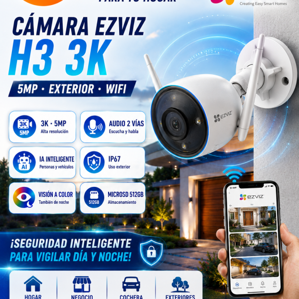 CAMARA TIPO TUBO EZVIZ H3 3K 5MP,WIFI 24GHZ ,LENTE 28MM