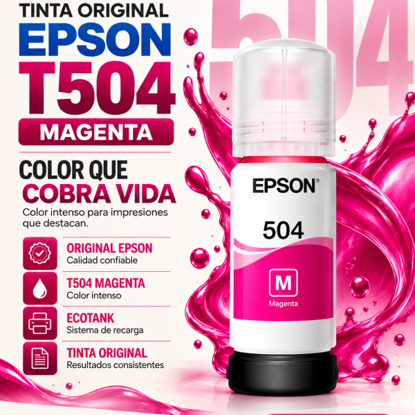 TINTA EPSON T504, COLOR MAGENTA, CONTENIDO 70ml.