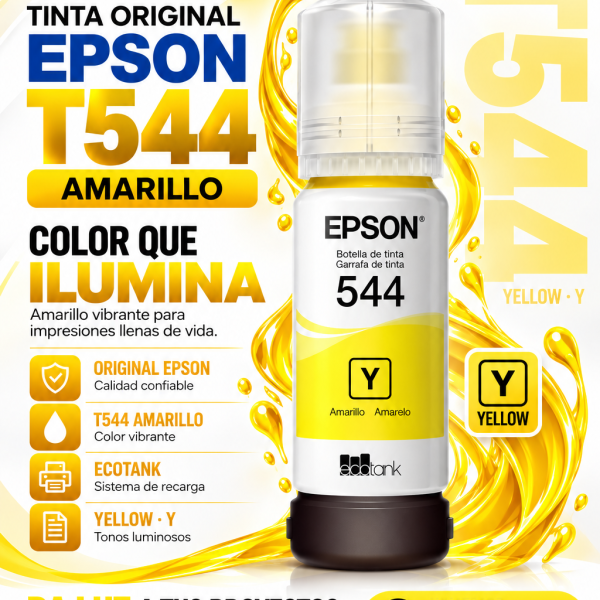 TINTA EPSON T544, COLOR AMARILLO, CONTENIDO 65ml.