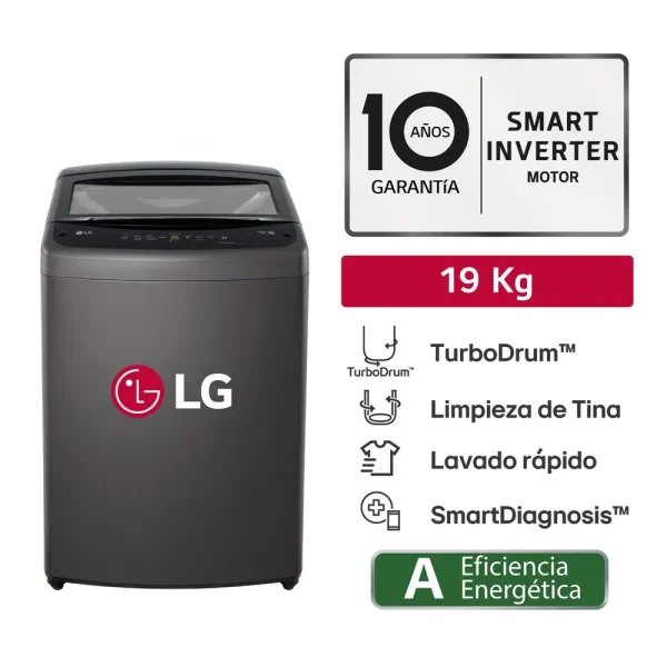 LAVADORA LG 19 KG CARGA SUPERIOR WT13BVTB NEGRO CLARO