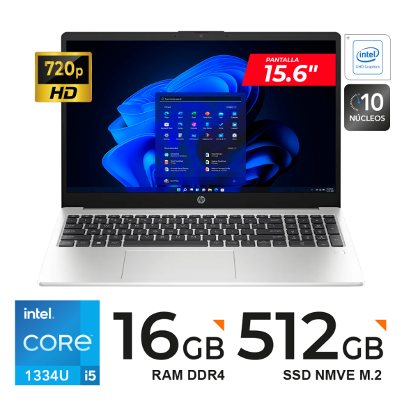 LAPTOP HP NOTEBOOK HP 250 G10 B03E2LT#ABM, 15.6" LCD LED SVA HD, INTEL CORE i5 1334U MAX 4.6GHz, 16GB DDR4-3200