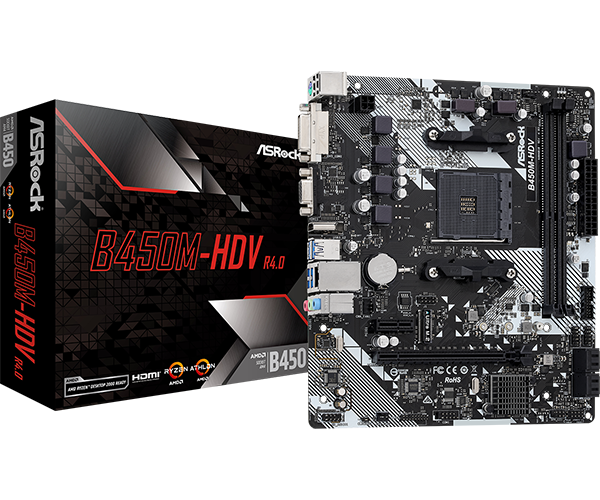 MOTHERBOARD ASROCK B450M-HDV R4.0 / CHIPSET AMD B450 / SOCKET AMD AM4 / mATX