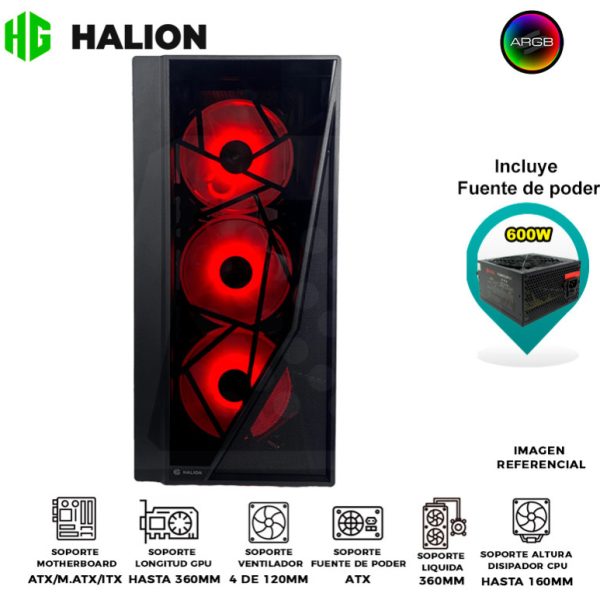 CASE GAMER HALION ARIES A09 600W 4xARGB VIDRIO