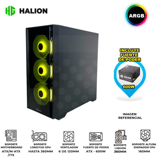 CASE GAMER HALION ARIES A10 600W 4xARGB VIDRIO