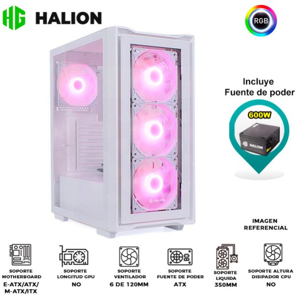 CASE GAMER HALION TITAN 103 BLANCO 600W 4xRGB VIDRIO C/R