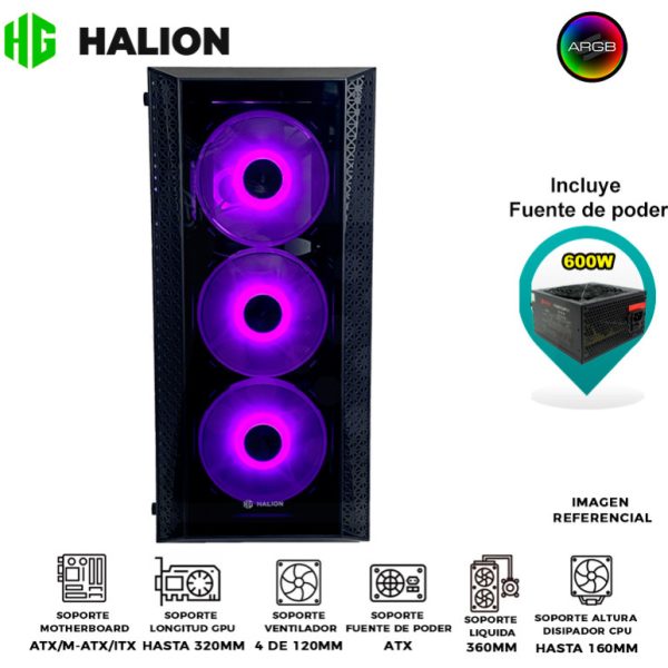 CASE GAMER HALION TORNADO E06 600W 4xARGB VIDRIO