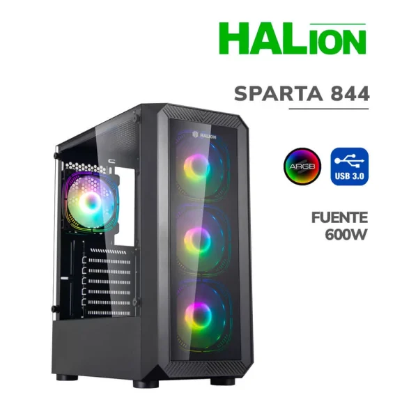 CASE GAMER HALION SPARTA 844 VIDRIO 600W 4xARGB