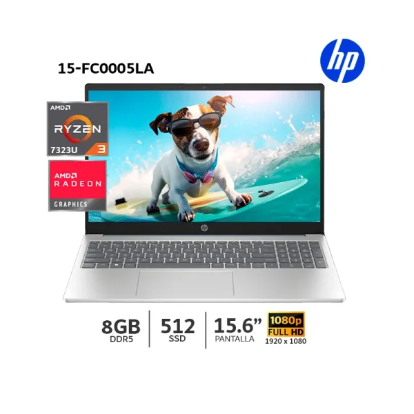LAPTOP HP 15-fc0005la AMD RYZEN 3 7320U / 8GB RAM / 256GB SSD / 15.6" FHD / AMD RADEON GRAPHICS / FREEDOS
