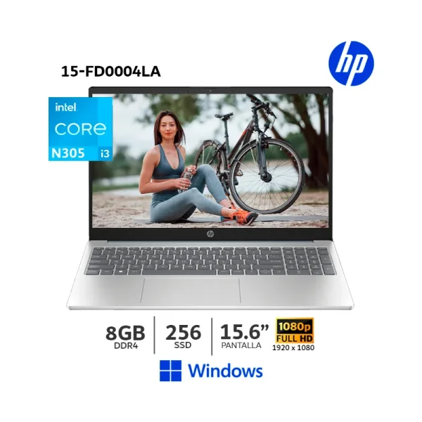 LAPTOP HP 15-FD0004LA / INTEL CORE i3 n305 / 15.6" / 8GB RAM / 256GB SSD / FREEDOS