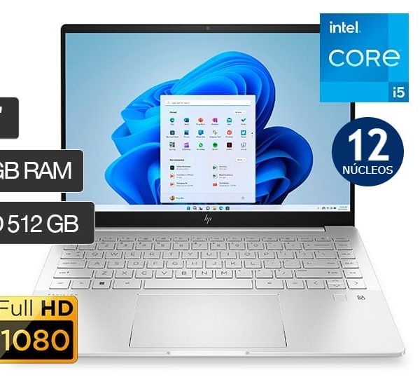 LAPTOP HP PAVILION PLUS 14-EH1002LA, WINDOWS 11 HOME SINGLE LANGUAGE, 14", INTEL CORE I5, 16GB RAM, 512GB SSD