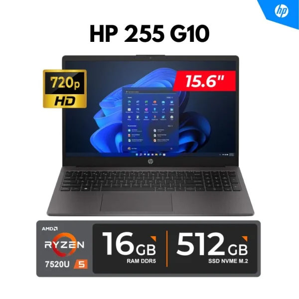 LAPTOP HP 255 G10 15.6", RYZEN 5-7520U, 16GB DDR5, 512GB SSD