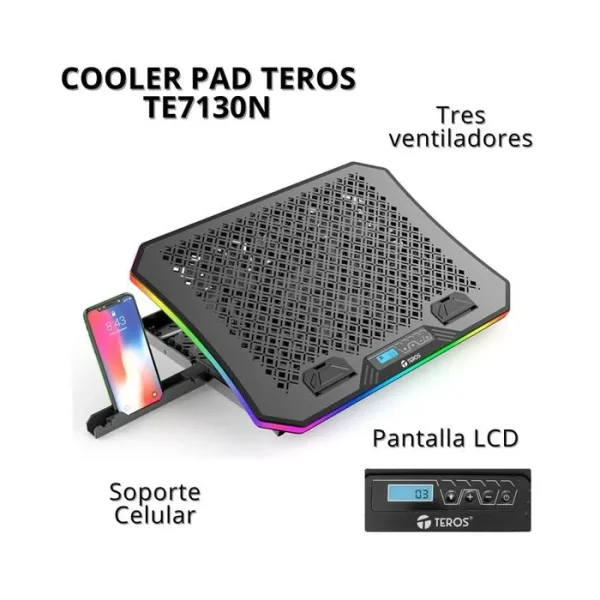 COOLER TEROS TE-7130N PARA NOTEBOOKS DE HASTA 15.6", 3 FAN DE 11cm