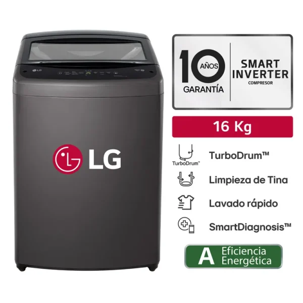 LAVADORA LG WT16BVTB TURBODRUM 16 KG NEGRO CLARO