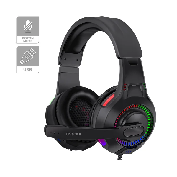 AURICULAR GAMER ENKORE BRAVIO EKHG 1005U, USB, CON MICROFONO, COLOR NEGRO