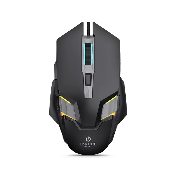 MOUSE GAMER ENKORE PATRIOT EKM-301, CONEXION USB, OPTICO, 7 BOTONES, LUCES RGB, HASTA 3200 DPI, COLOR NEGRO