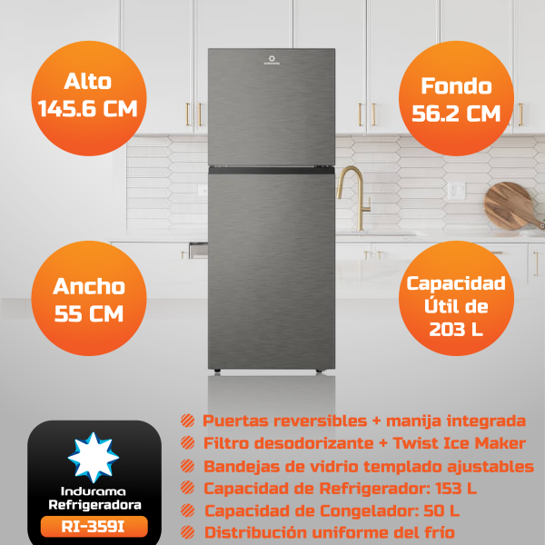 REFRIGERADORA INDURAMA RI-359I, 203 LITROS, NO FROST, CROMA