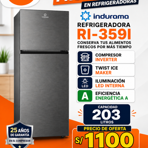 REFRIGERADORA INDURAMA RI-359I, 203 LITROS, NO FROST