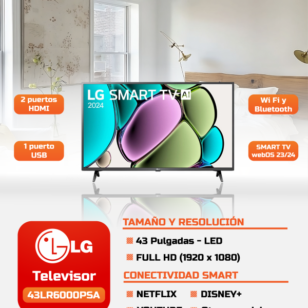 TELEVISOR LG SMART 43LR6000PSA 2024 TV FHD 43", THINQ AI WEBOS