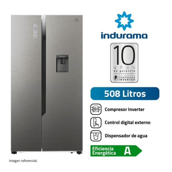 REFRIGERADORA INDURAMA 508 LITROS SIDE BY SIDE RI-788DI CROMA