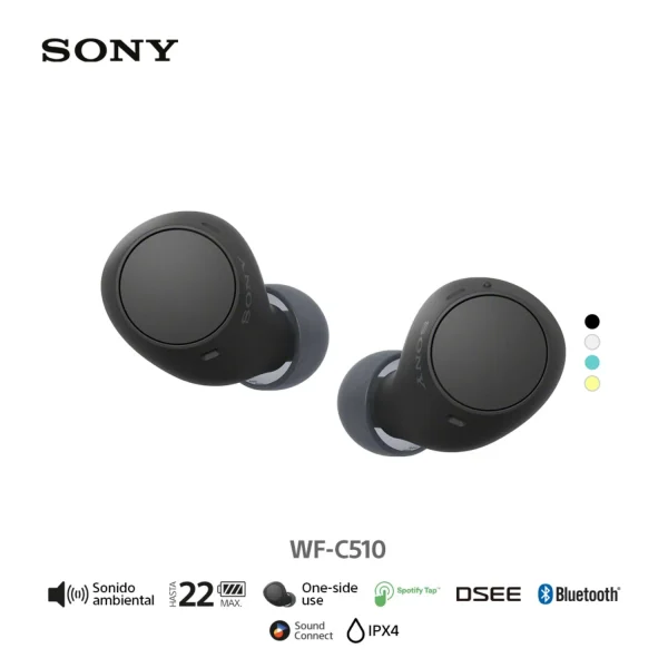 AUDIFONOS SONY WF-C510 TRUE WIRELESS, BLUETOOTH, CERTIFICACION IPX4, HASTA 11 HORAS DE REPRODUCCION, COLOR NEGRO