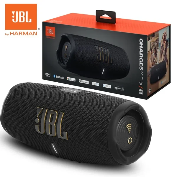 PARLANTE JBL CHARGE 5 WIFI, POTENCIA 20W, CERTIFICAION IP67, HASTA 20 HORAS DE REPRODUCCION, COLOR NEGRO