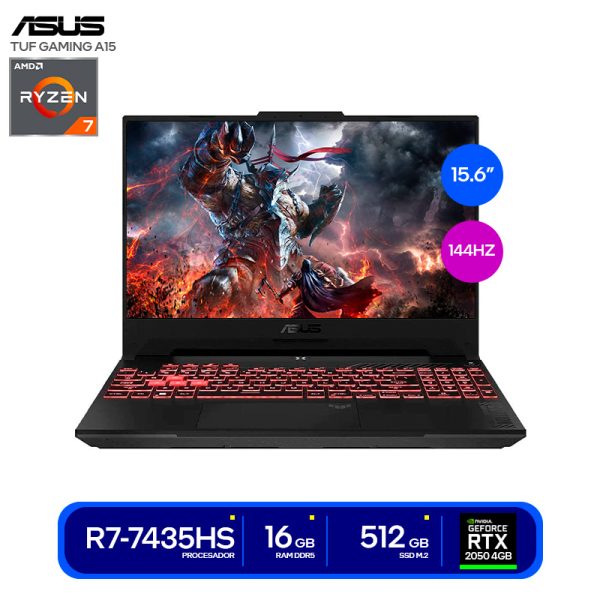 LAPTOP GAMER ASUS TUF FA506NF AMD RYZEN 7 7435HS, 4.5GHZ 16GB DDR5, 512GB SSD, 15.6" FHD, RTX 2050 4GB