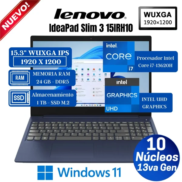 LAPTOP LENOVO IDEAPAD SLIM 3 15IRH10, 15.3" WUXGA IPS, CORE I7-13620H 2.40 / 4.90GHZ
