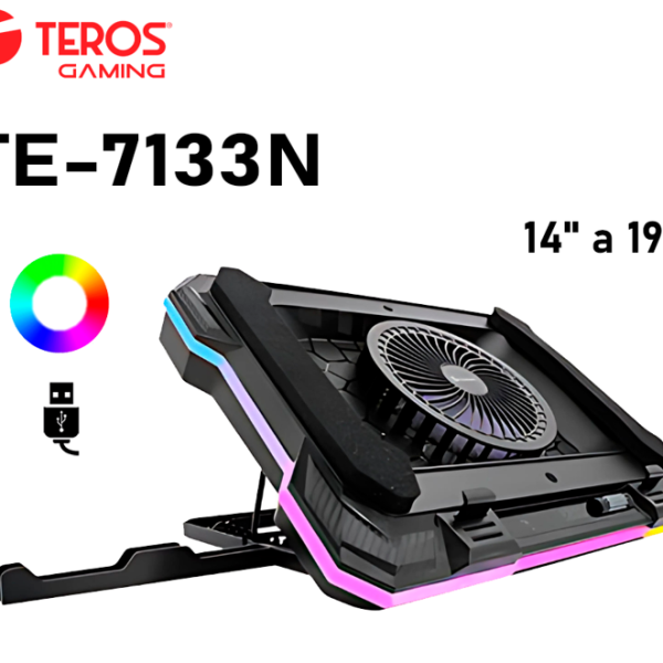 COOLER TEROS TE-7133N RGB, COMPATIBLE CON NOTEBOOKS DE 14" HASTA 19"