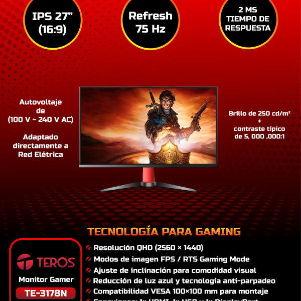 MONITOR TEROS TE-3178N 27" IPS QHD 75Hz 2560 x 1440