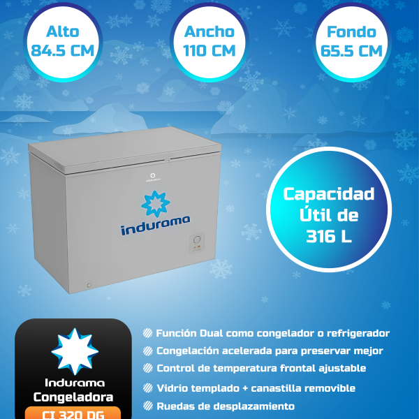 CONGELADORA INDURAMA CI-320DG, COLOR BLANCO, 320 LITROS