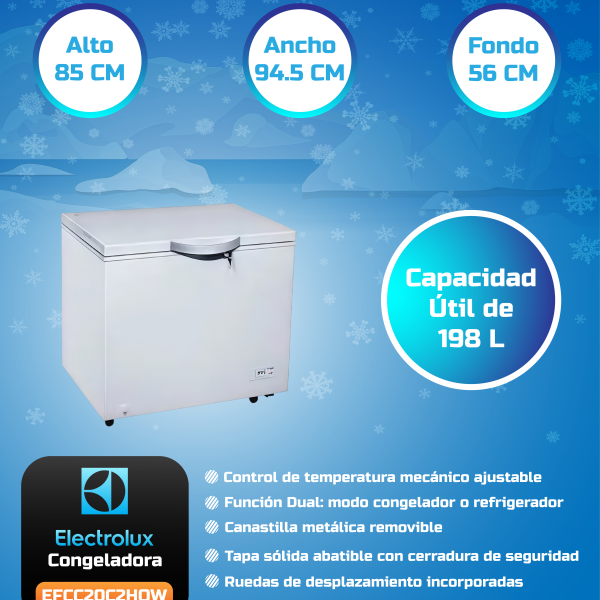 CONGELADORA ELECTROLUX EFCC20C2HQW HORIZONTAL FROST 145 LITROS, COLOR BLANCO