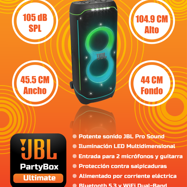 EQUIPO DE SONIDO JBL PARTYBOX ULTIMATE IPX4 LUCES DINAMICAS