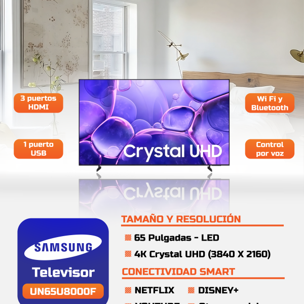 TELEVISOR SAMSUNG 65" UN65U8000F CRYSTAL UHD SMART TV 2025