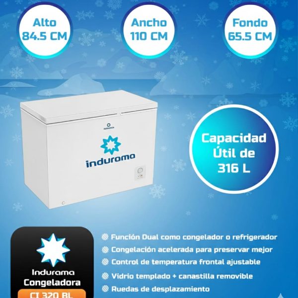 CONGELADORA INDURAMA CI-320BL, COLOR BLANCO, 320 LITROS