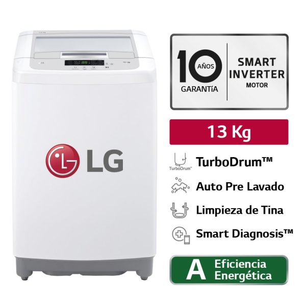 LAVADORA LG 13 KG CARGA SUPERIOR AI DD INTELIGENCIA ARTIFICIAL SMART MOTION WT13WPBK BLANCO