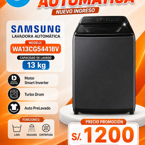 LAVADORA SAMSUNG 13KG WA13CG5441BV NEGRO