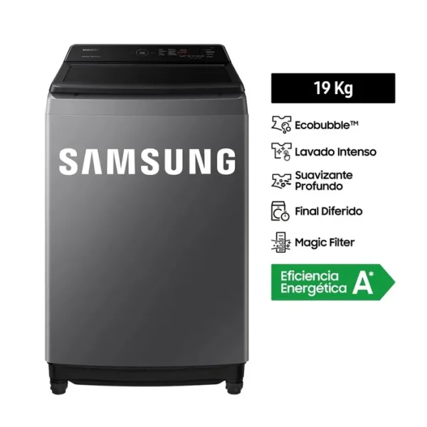 LAVADORA SAMSUNG 19 KG SUPERIOR CARGA ECOBUBBLE WA19CG6441BDPE GRIS NEGRO