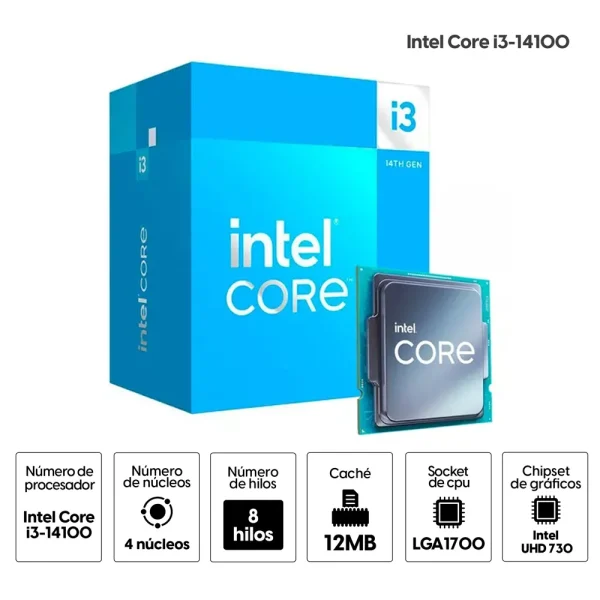 PROCESADOR INTEL CORE i3-14100 3.50/4.70GHz, 12 MB INTEL SMART CACHÉ, LGA1700, 60W/110W