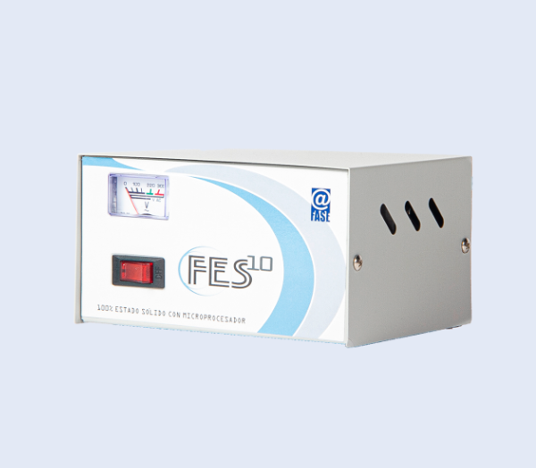 Estabilizador FES-10, 100% Estado Sólido, es ideal para protección de Computadoras y Equipos Electrónicos. Equipo Dual: 04 Tomas de 220VAC y 01 Toma de 110VAC (60 A) para conectar algún equipo que requiera este voltaje.