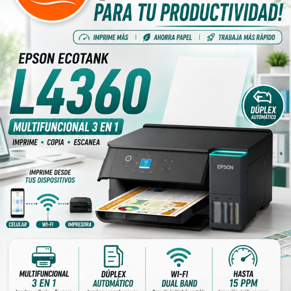 IMPRESORA EPSON L4360 DUPLEX, WI-FI.