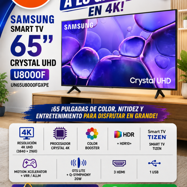 TELEVISOR SAMSUNG 65"UN65U8000FGXPE ,CRYSTAL UHD 4K