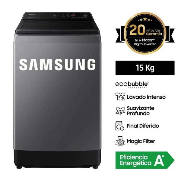LAVADORA SAMSUNG WA15CG5441BDPE 15KG ECOBUBBLE, COLOR GRIS