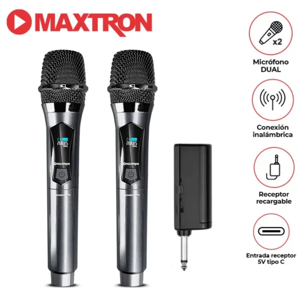MICROFONO MAXTRON LEADER MX 7218RX DUAL, COMPATIBLE EQUIPOS DE SONIDO