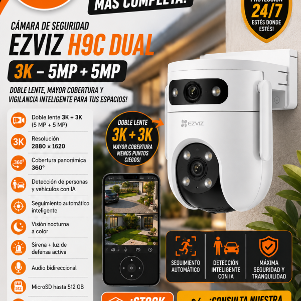 CAMARA EZVIZ H9C 3K Dual 5MP+5MP , WIFI Doble Lente  360° Exterior
